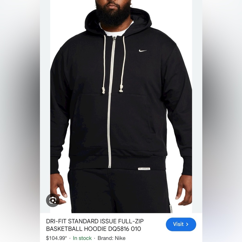 Nike Black Full-Zip Hoodie with Contrast White Trim